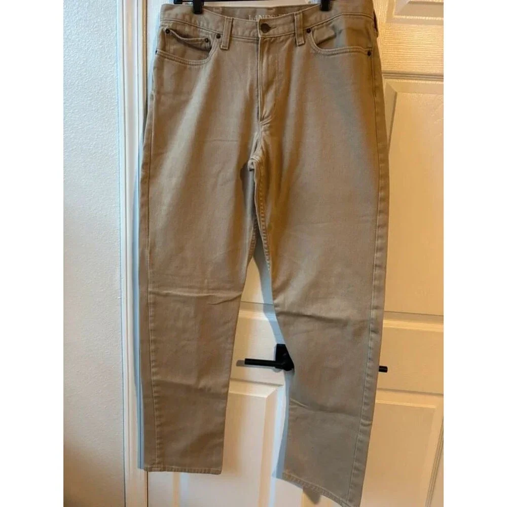37 Lands' End Men's Traditional Fit 5-Pocket Pants 100% Cotton Tan Beige